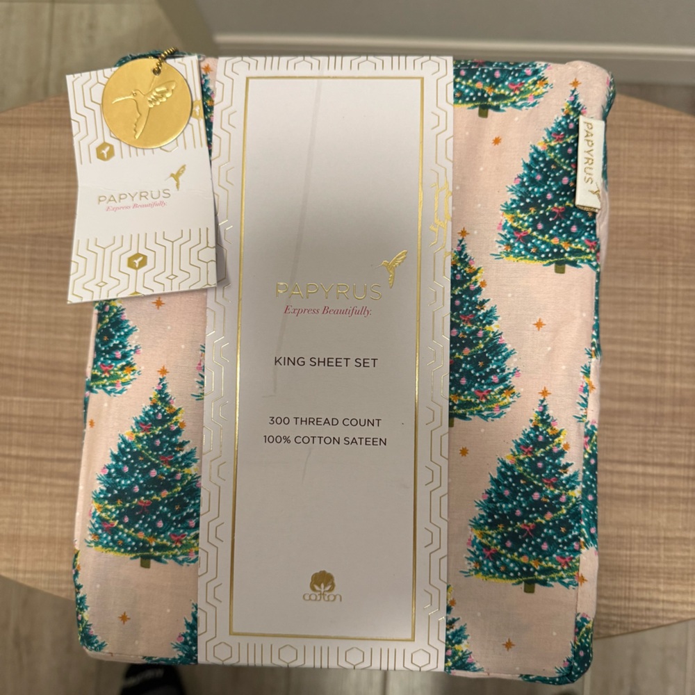 PAPYRUS King Cute & Cozy Trees Blush Set Christmas Trees 100% Cotton NIP